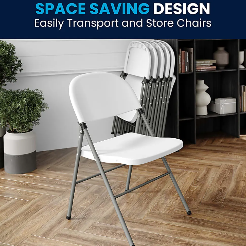 Flash Furniture Hercules Folding Chairs, Set Of 6 Folding Chairs, White/Gray