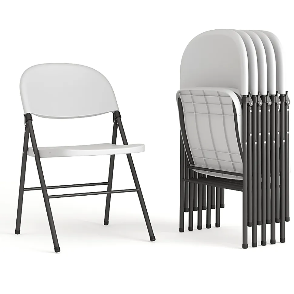 Flash Furniture Hercules Folding Chairs, Set Of 6 Folding Chairs, Granite White/Charcoal