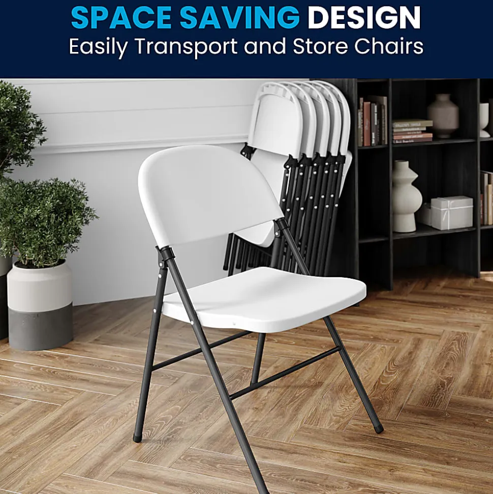 Flash Furniture Hercules Folding Chairs, Set Of 6 Folding Chairs, Granite White/Charcoal