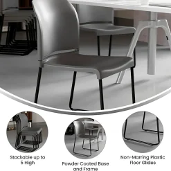 Flash Furniture HERCULES Full-Back Contoured Stacking Chair With Sled Base, Gray/Black