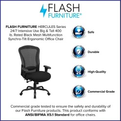 Flash Furniture HERCULES 24-7 Intensive Mesh Big And Tall Multifunction Chair With Synchro Tilt, Black