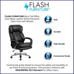 Flash Furniture Hercules 24-7 Intensive Use Big & Tall Ergonomic LeatherSoft™ Faux Leather Office Chair With Loop Arms, Black/Gray