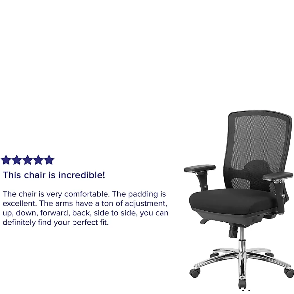 Flash Furniture HERCULES 24-7 Intensive Mesh Mid-Back Big And Tall Chair With Synchro Tilt, Black/Chrome