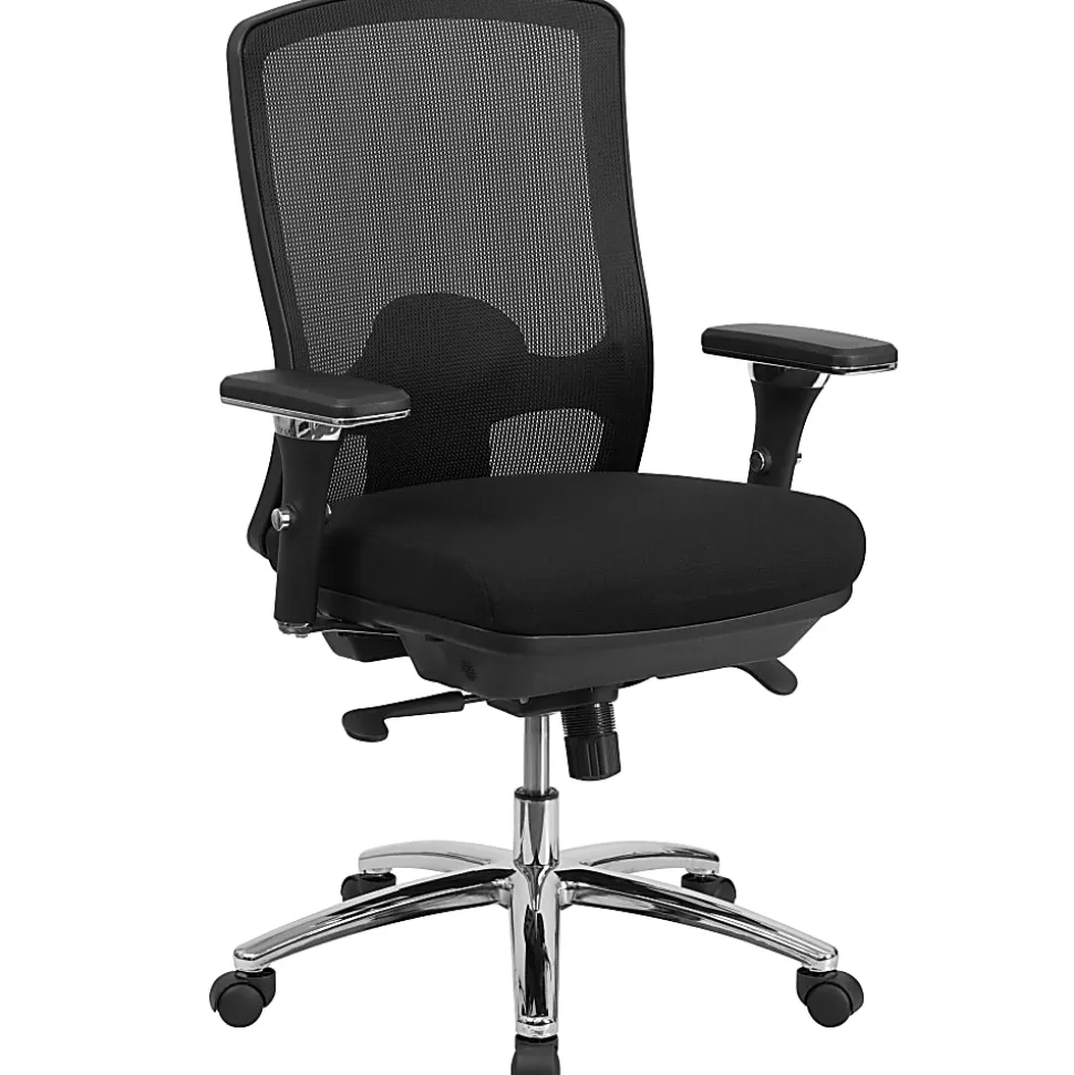 Flash Furniture HERCULES 24-7 Intensive Mesh Mid-Back Big And Tall Chair With Synchro Tilt, Black/Chrome