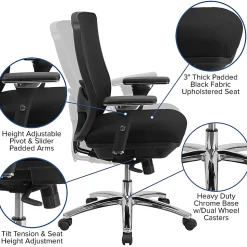 Flash Furniture HERCULES 24-7 Intensive Mesh Mid-Back Big And Tall Chair With Synchro Tilt, Black/Chrome