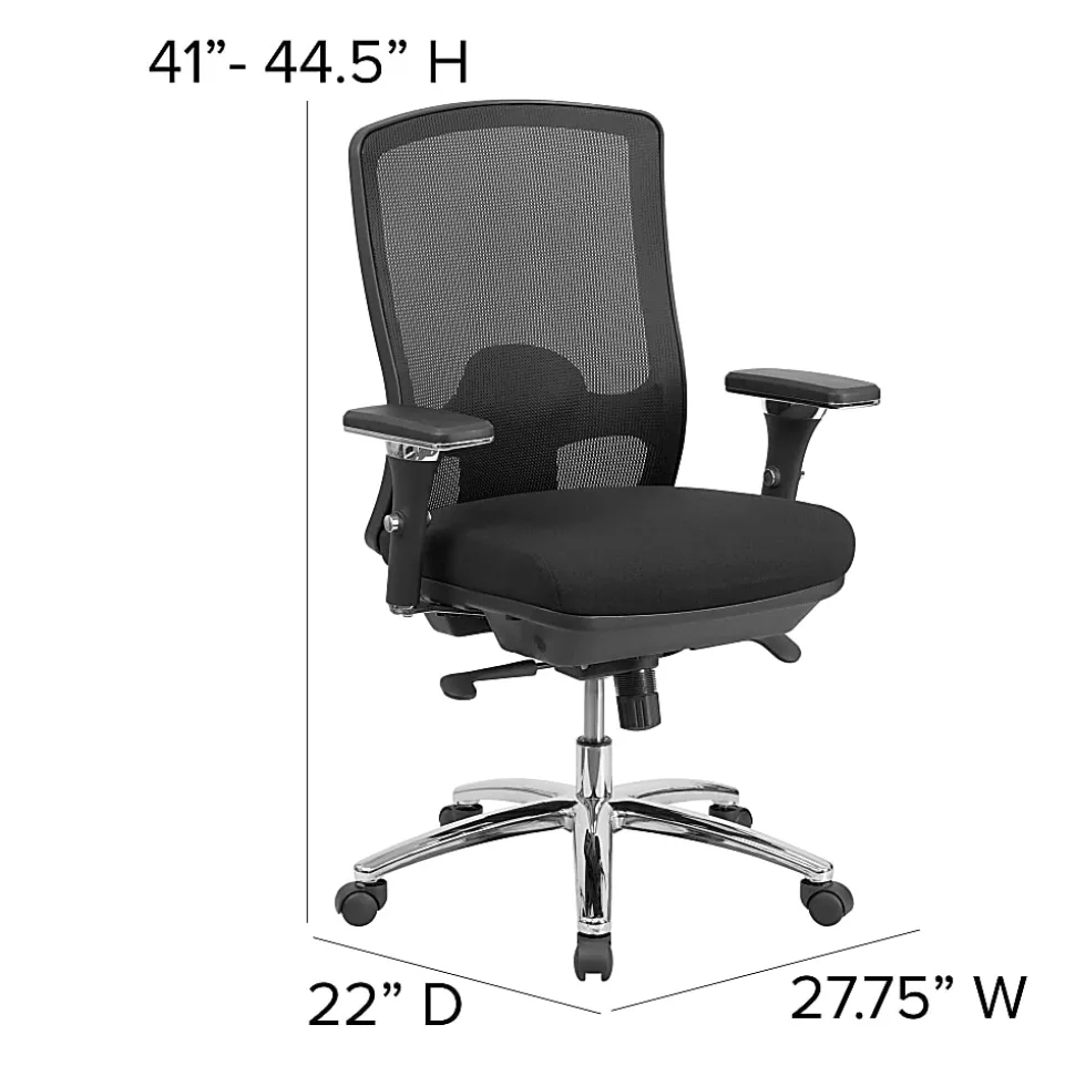 Flash Furniture HERCULES 24-7 Intensive Mesh Mid-Back Big And Tall Chair With Synchro Tilt, Black/Chrome