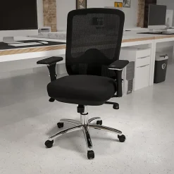Flash Furniture HERCULES 24-7 Intensive Mesh Mid-Back Big And Tall Chair With Synchro Tilt, Black/Chrome