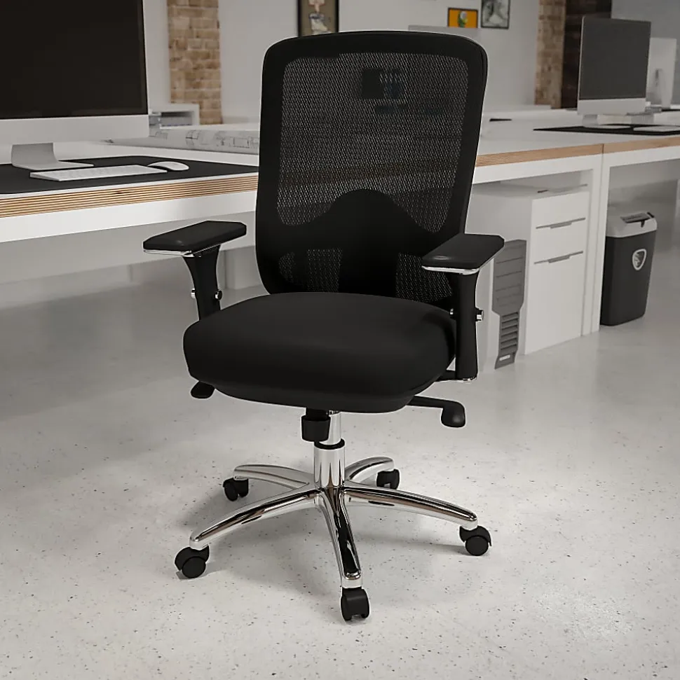 Flash Furniture HERCULES 24-7 Intensive Mesh Mid-Back Big And Tall Chair With Synchro Tilt, Black/Chrome