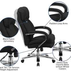 Flash Furniture Hercules 24-7 Intensive Use Big And Tall Office Chair With Loop Arms, Black Ergonomic Fabric/Gray