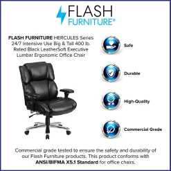 Flash Furniture Hercules 24-7 Intensive Use Big And Tall Office Chair With Lumbar Knob, Tufted Headrest And Back, Black/Gray
