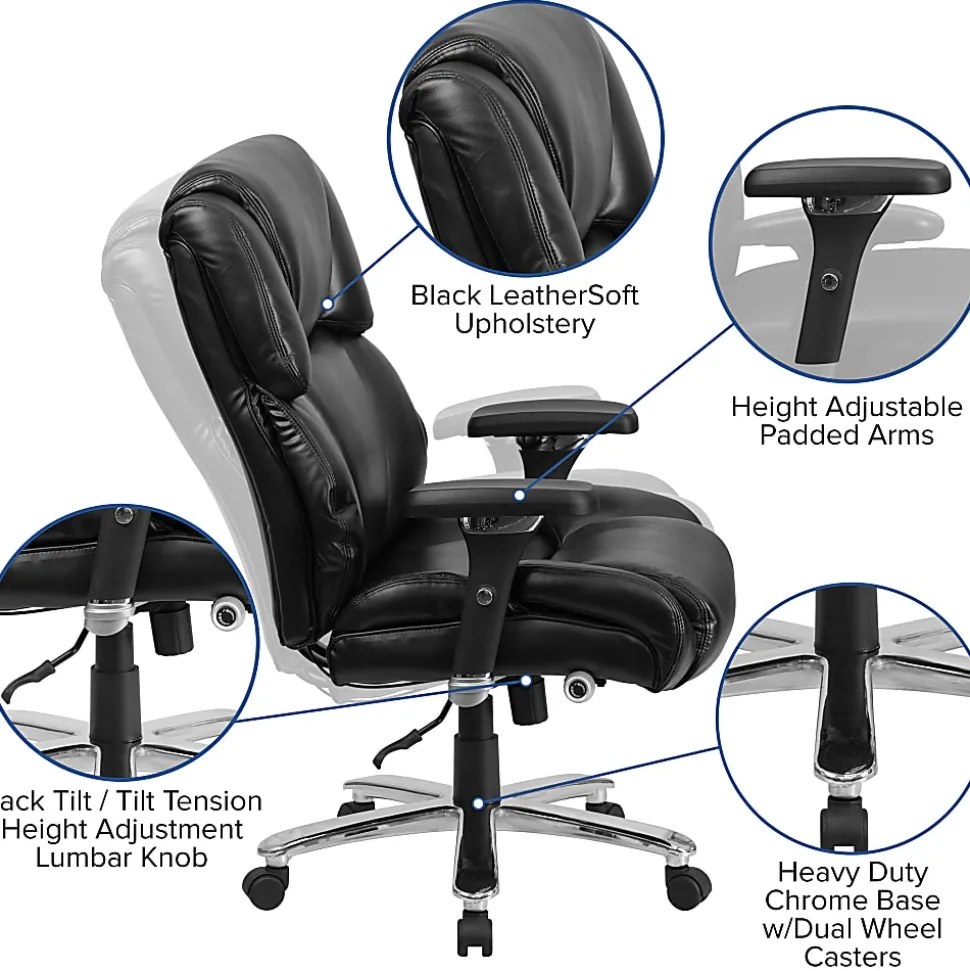 Flash Furniture Hercules 24-7 Intensive Use Big And Tall Office Chair With Lumbar Knob, Tufted Headrest And Back, Black/Gray