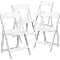 Flash Furniture HERCULES 1000-lb Capacity Resin Folding Chairs With Slatted Seats, White, Set Of 4 Chairs