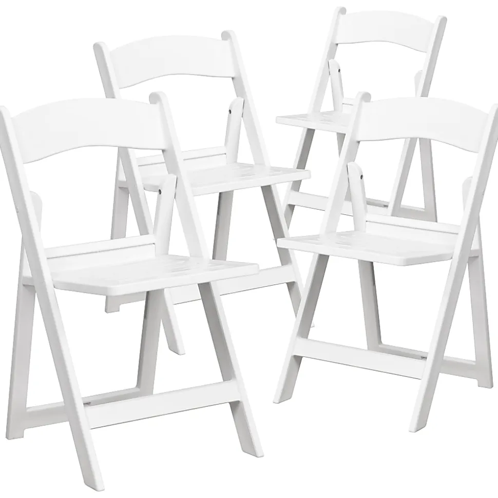 Flash Furniture HERCULES 1000-lb Capacity Resin Folding Chairs With Slatted Seats, White, Set Of 4 Chairs