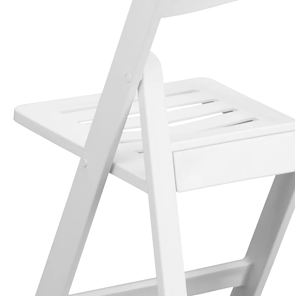Flash Furniture HERCULES 1000-lb Capacity Resin Folding Chairs With Slatted Seats, White, Set Of 4 Chairs