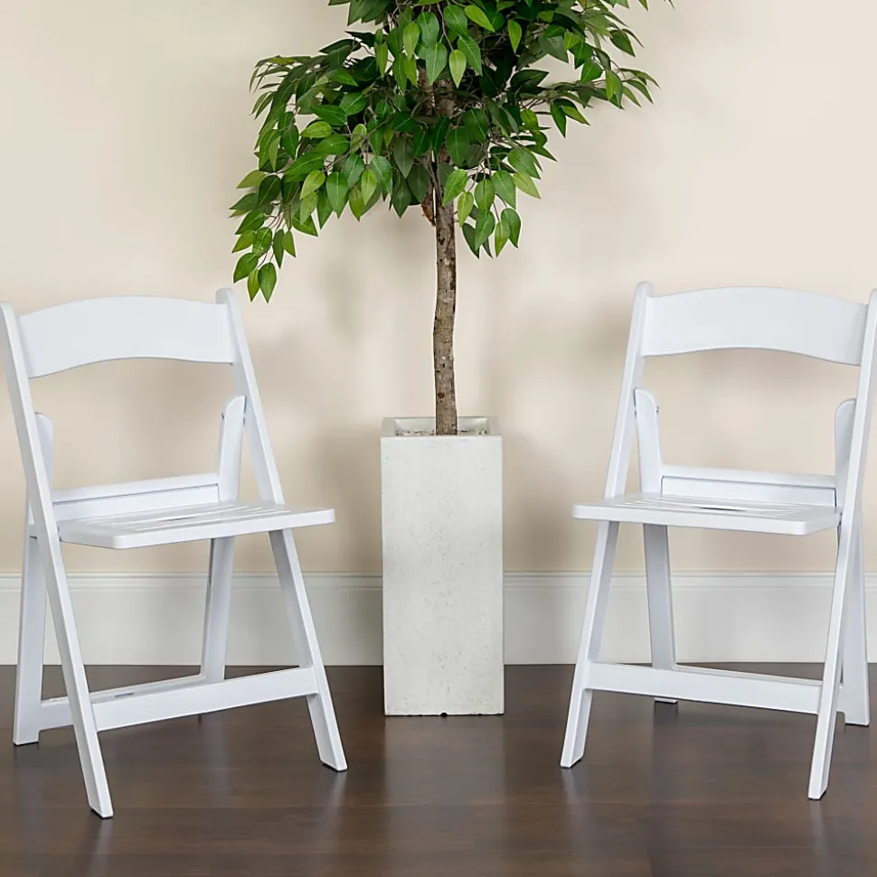 Flash Furniture HERCULES 1000-lb Capacity Resin Folding Chairs With Slatted Seats, White, Set Of 4 Chairs