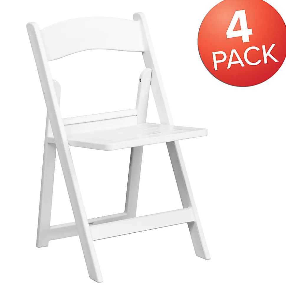 Flash Furniture HERCULES 1000-lb Capacity Resin Folding Chairs With Slatted Seats, White, Set Of 4 Chairs