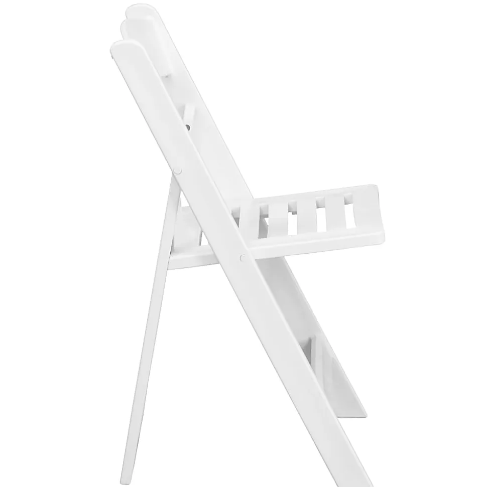 Flash Furniture HERCULES 1000-lb Capacity Resin Folding Chairs With Slatted Seats, White, Set Of 4 Chairs