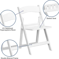 Flash Furniture HERCULES 1000-lb Capacity Resin Folding Chairs With Slatted Seats, White, Set Of 4 Chairs