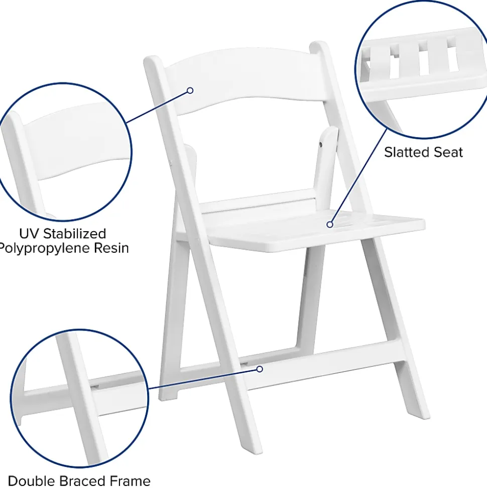 Flash Furniture HERCULES 1000-lb Capacity Resin Folding Chairs With Slatted Seats, White, Set Of 4 Chairs