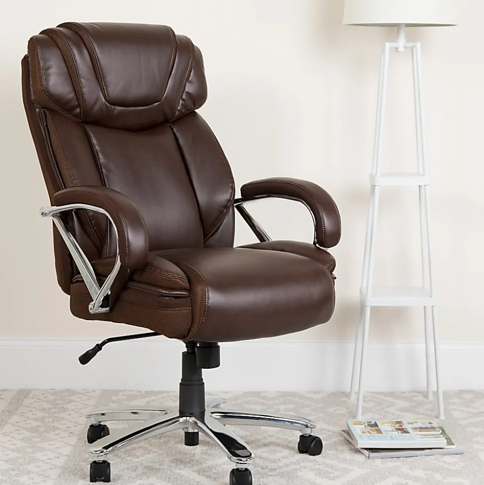Flash Furniture Hercules LeatherSoft™ Faux Leather High-Back Big & Tall Ergonomic Office Chair, Brown/Gray