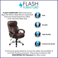 Flash Furniture Hercules LeatherSoft™ Faux Leather High-Back Big & Tall Ergonomic Office Chair, Brown/Gray