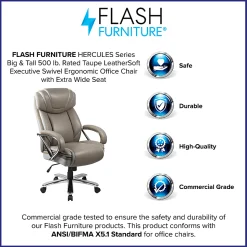 Flash Furniture Hercules LeatherSoft™ Faux Leather High-Back Big & Tall Ergonomic Office Chair, Taupe/Gray