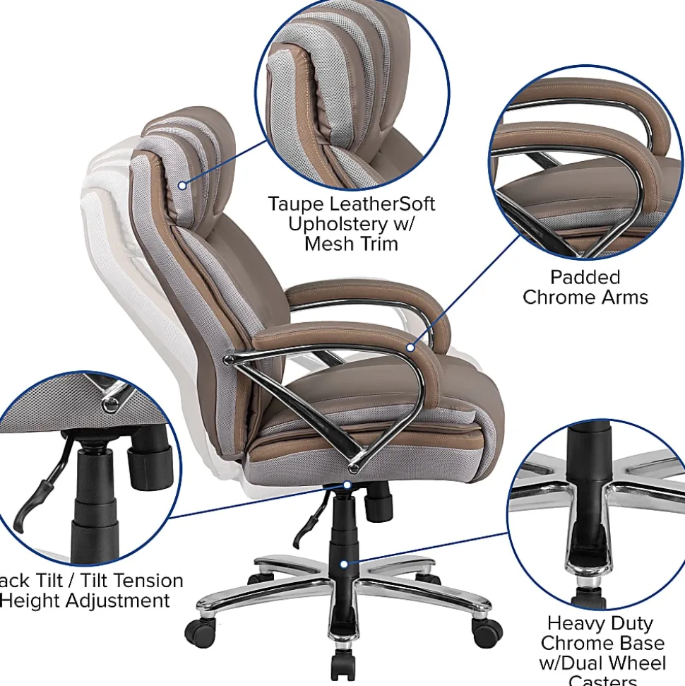 Flash Furniture Hercules LeatherSoft™ Faux Leather High-Back Big & Tall Ergonomic Office Chair, Taupe/Gray