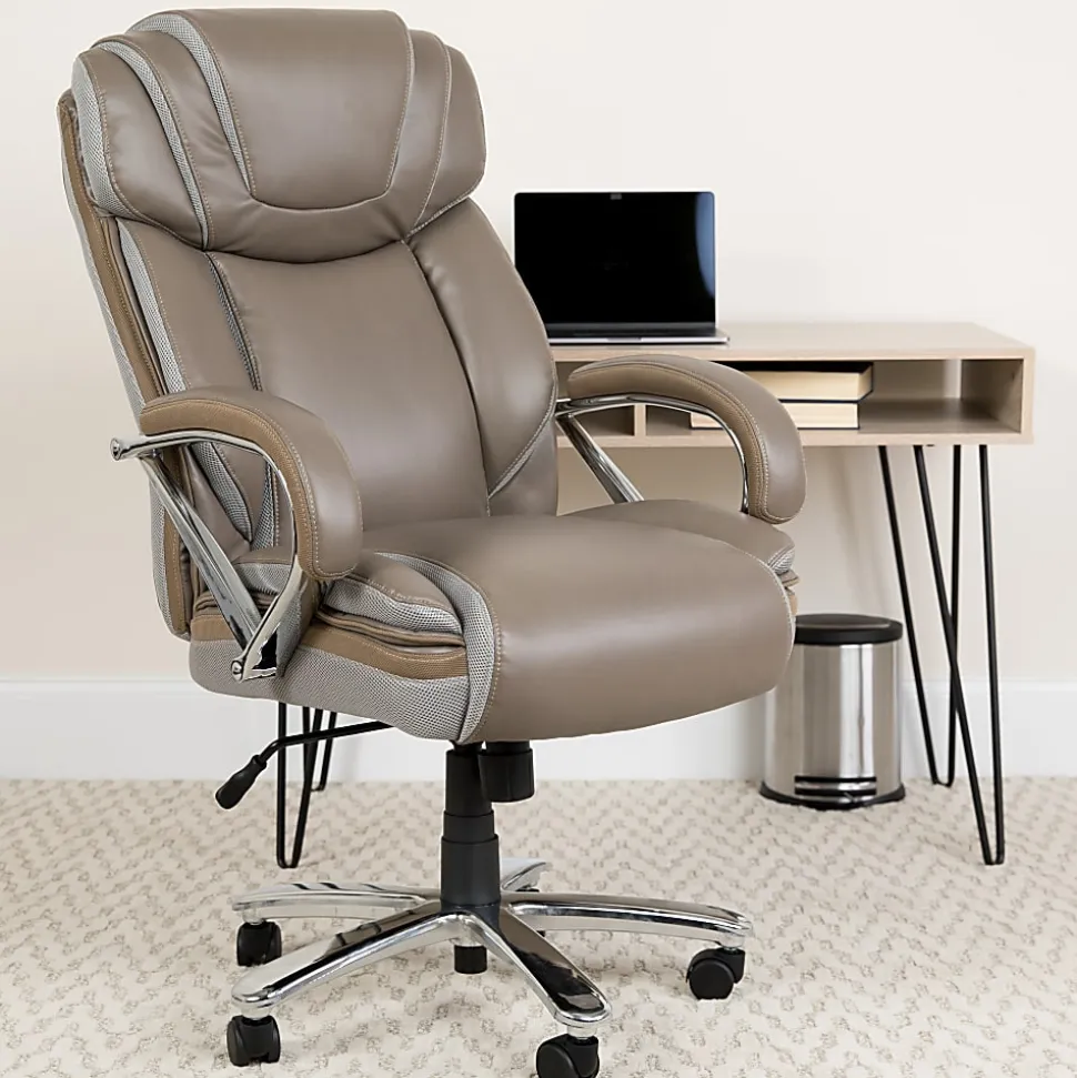 Flash Furniture Hercules LeatherSoft™ Faux Leather High-Back Big & Tall Ergonomic Office Chair, Taupe/Gray