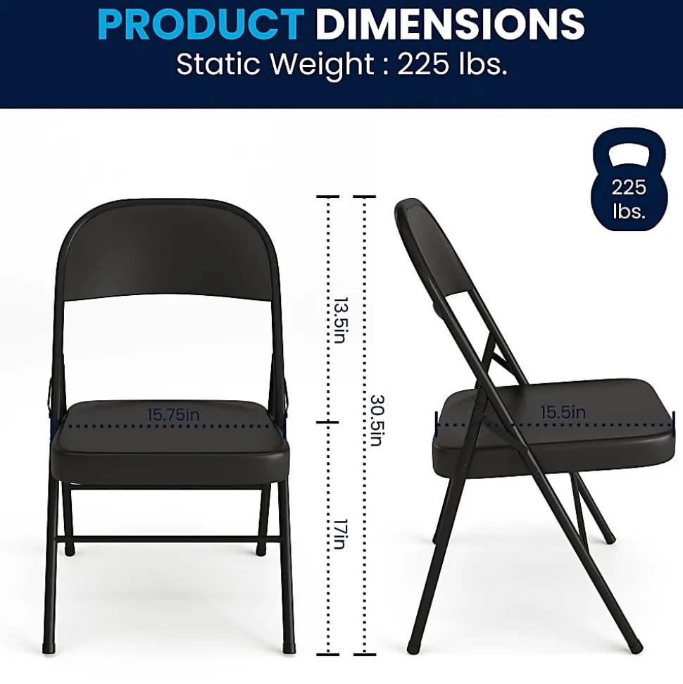 Flash Furniture HERCULES Metal Double-Braced Folding Chair, Black