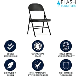 Flash Furniture HERCULES Metal Double-Braced Folding Chair, Black