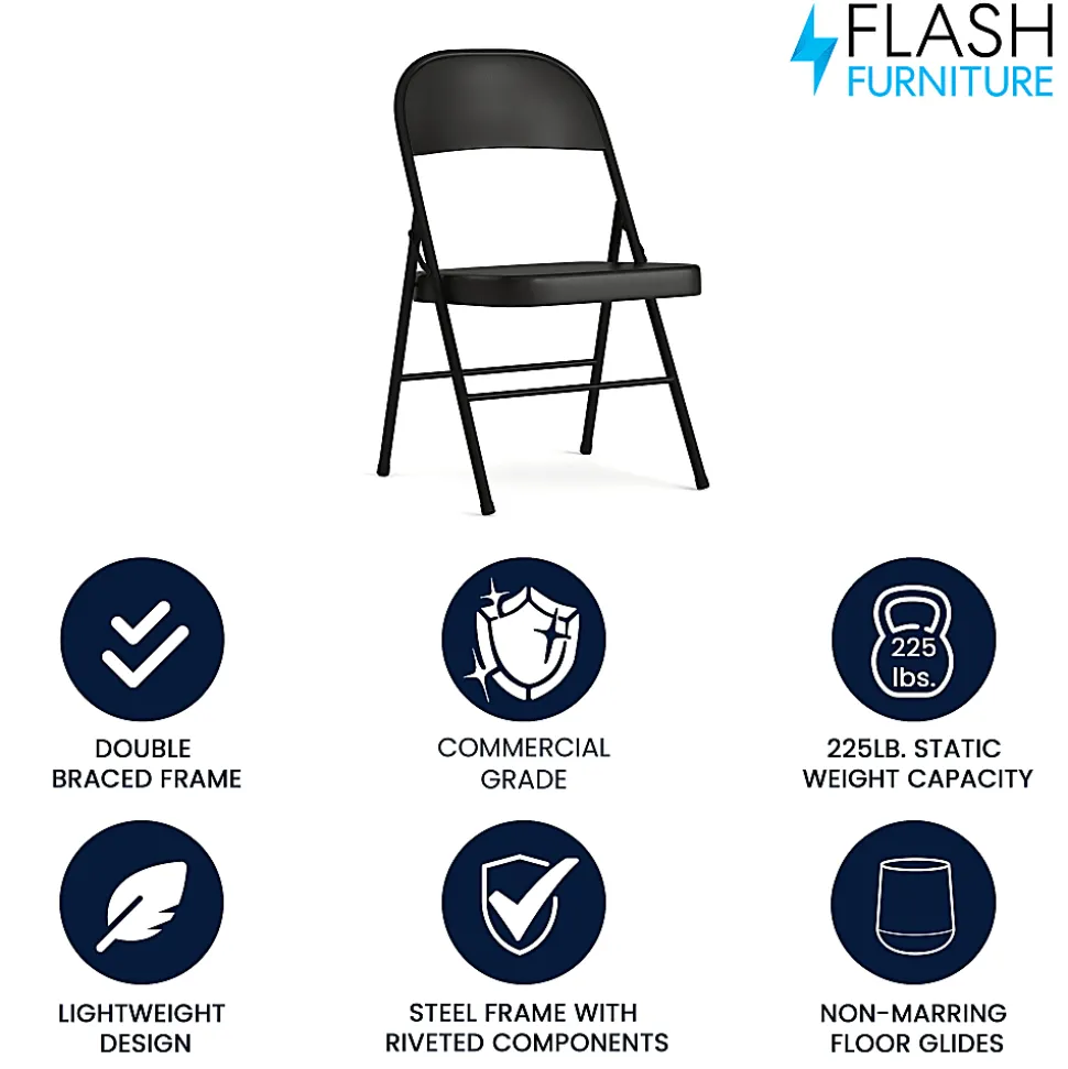 Flash Furniture HERCULES Metal Double-Braced Folding Chair, Black