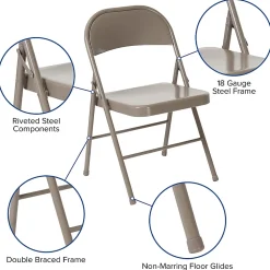 Flash Furniture HERCULES Metal Double-Braced Folding Chair, Gray