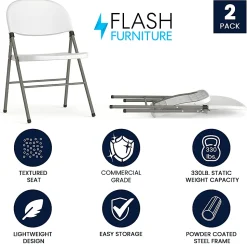 Flash Furniture HERCULES Plastic Folding Chairs, White/Gray, Set Of 2 Chairs