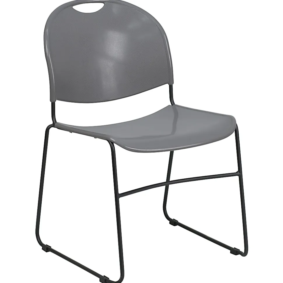 Flash Furniture HERCULES Plastic Ultra-Compact Stack Chair, Gray/Black