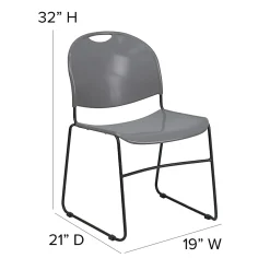 Flash Furniture HERCULES Plastic Ultra-Compact Stack Chair, Gray/Black