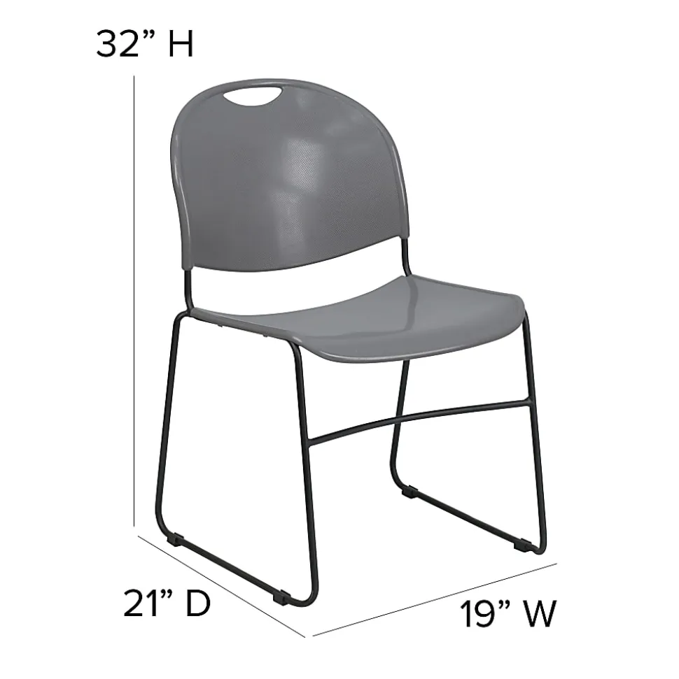Flash Furniture HERCULES Plastic Ultra-Compact Stack Chair, Gray/Black