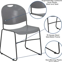 Flash Furniture HERCULES Plastic Ultra-Compact Stack Chair, Gray/Black