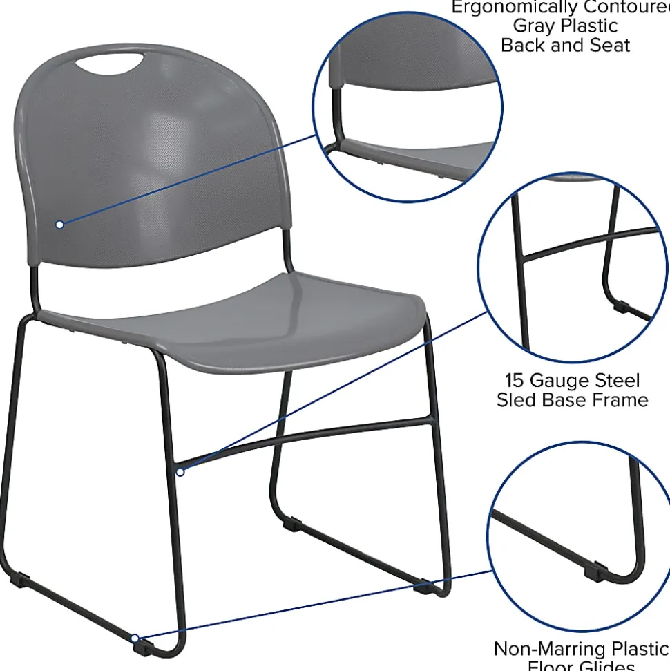 Flash Furniture HERCULES Plastic Ultra-Compact Stack Chair, Gray/Black