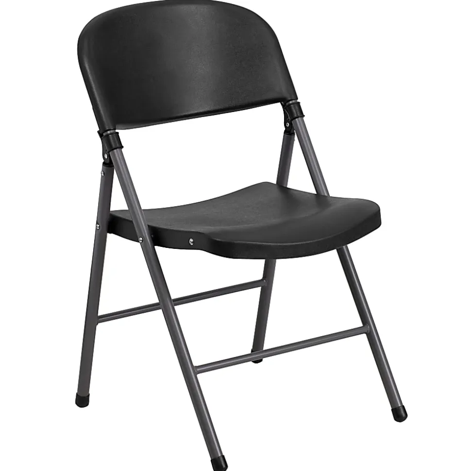 Flash Furniture HERCULES Plastic Folding Chairs, Black/Charcoal, Pack Of 6 Chairs