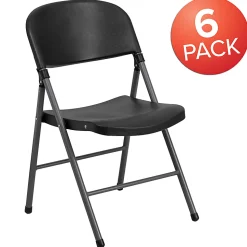 Flash Furniture HERCULES Plastic Folding Chairs, Black/Charcoal, Pack Of 6 Chairs