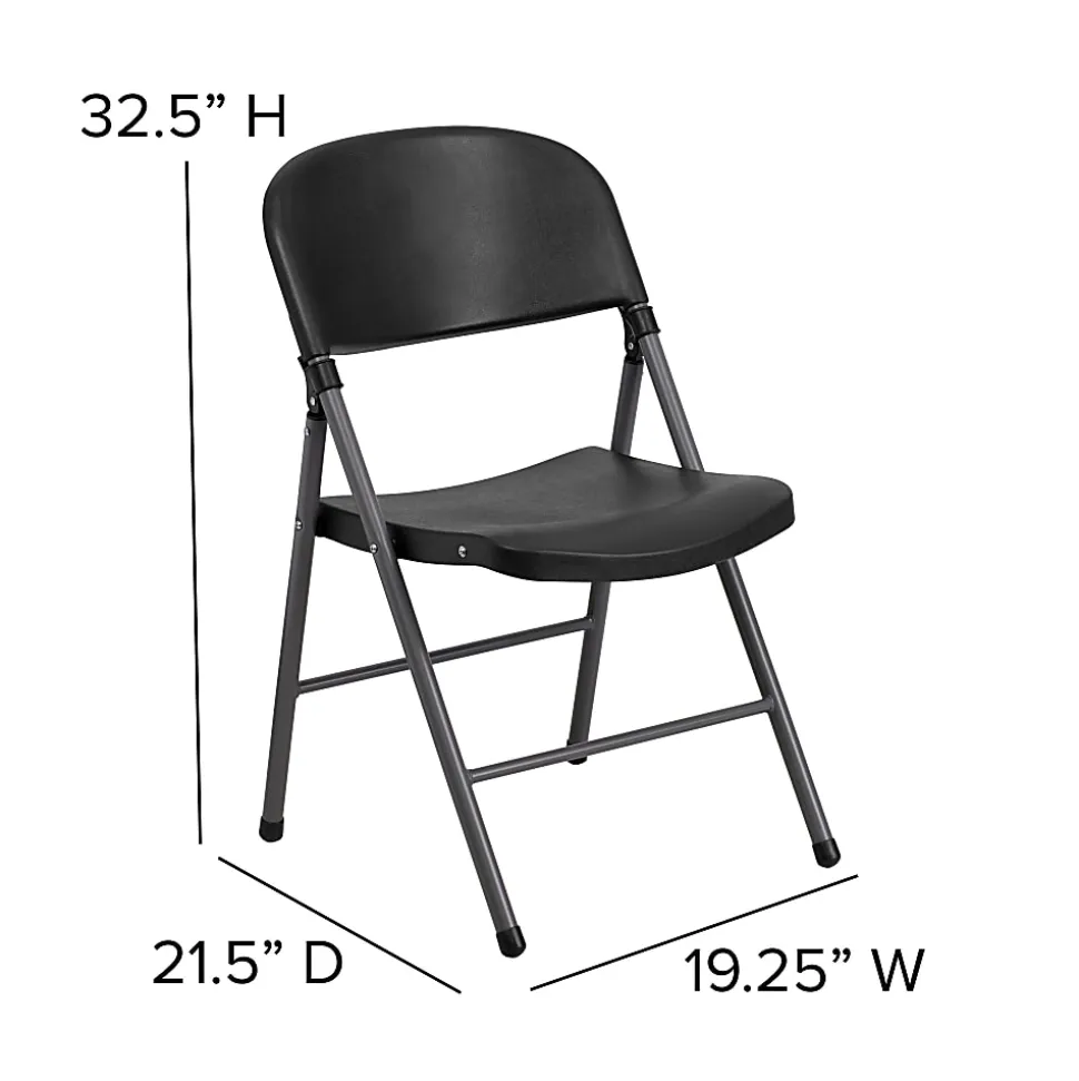 Flash Furniture HERCULES Plastic Folding Chairs, Black/Charcoal, Pack Of 6 Chairs