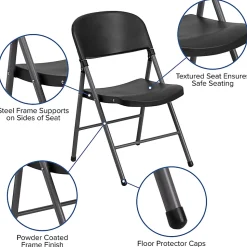 Flash Furniture HERCULES Plastic Folding Chairs, Black/Charcoal, Pack Of 6 Chairs