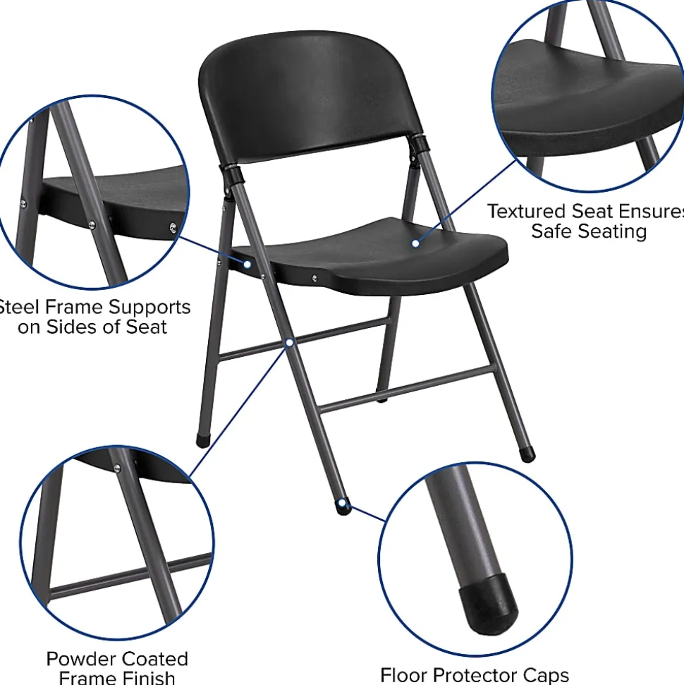 Flash Furniture HERCULES Plastic Folding Chairs, Black/Charcoal, Pack Of 6 Chairs