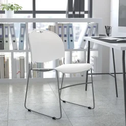 Flash Furniture HERCULES Plastic Ultra-Compact Stack Chair, White/Silver