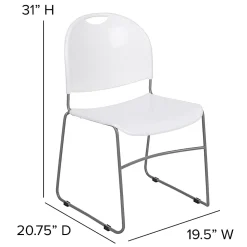 Flash Furniture HERCULES Plastic Ultra-Compact Stack Chair, White/Silver