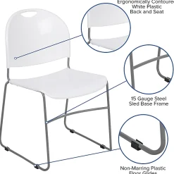 Flash Furniture HERCULES Plastic Ultra-Compact Stack Chair, White/Silver