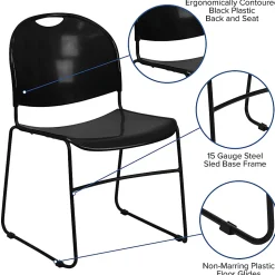 Flash Furniture HERCULES Plastic Ultra-Compact Stack Chair, Black
