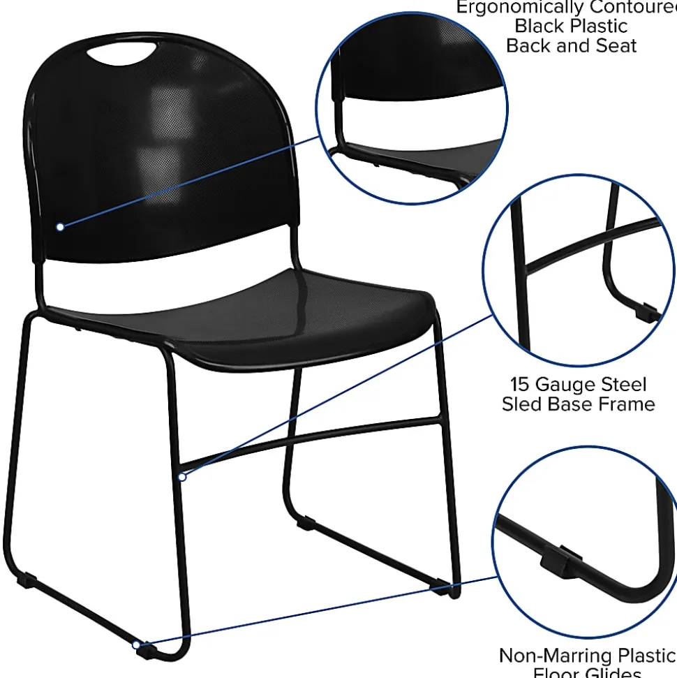 Flash Furniture HERCULES Plastic Ultra-Compact Stack Chair, Black