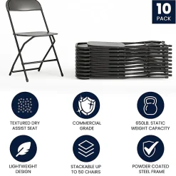 Flash Furniture Hercules Premium Folding Chairs, Set Of 10 Folding Chairs, Black