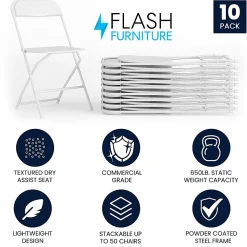 Flash Furniture Hercules Premium Folding Chairs, Set Of 10 Folding Chairs, White